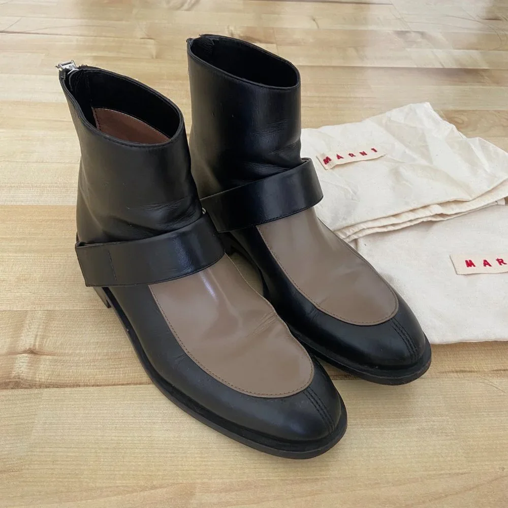 Marni Two-tone Leather Ankle Boots - Picture 2 of 5